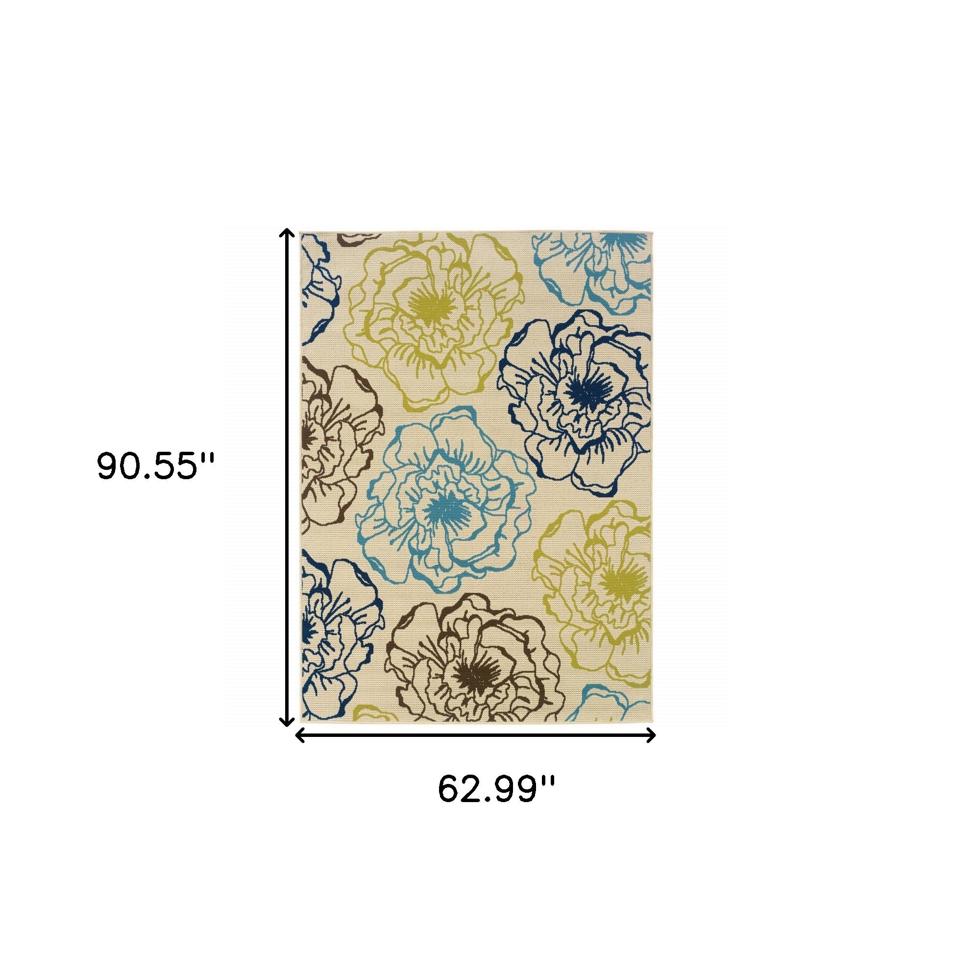 Stain-Resistant Green and Ivory Floral Outdoor and Indoor Area Rugs for Various Spaces
