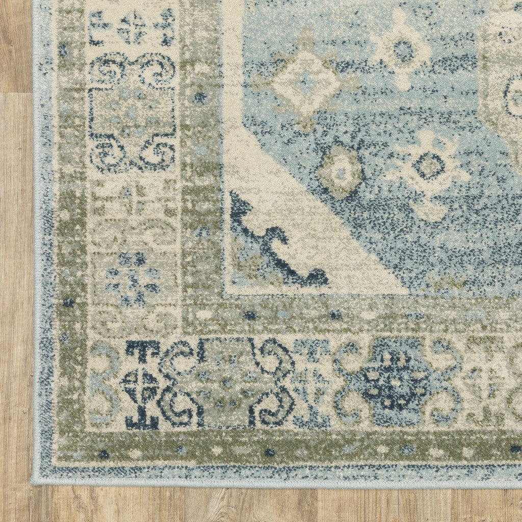Stain-Resistant Elegant Blue-Grey-Teal Oriental Runner Rug for Cozy Homes