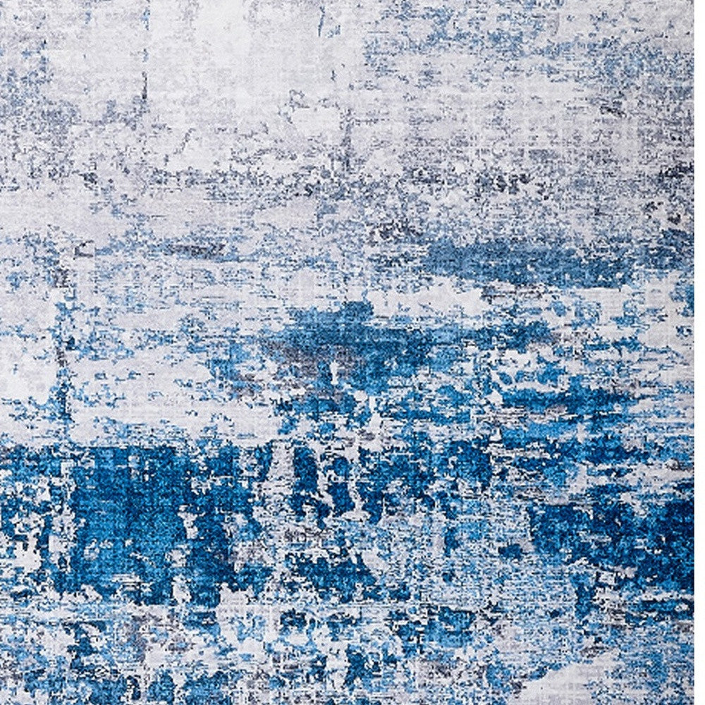 Stylish Washable and Non - Skid Gray and Blue Abstract Printed Polyester Area Rug for Home Decor