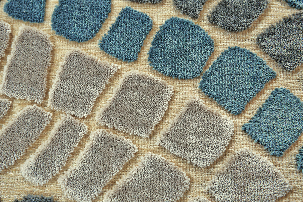 Stylish Geometric Power Loom Runner Rug in Tan, Blue, and Green Tones for Exquisite Home Decor