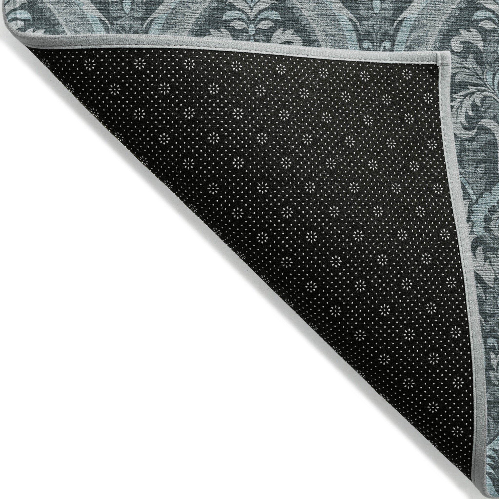Stylish Washable and Stain - Resistant Non - Skid Damask Design Indoor Outdoor Runner Rug Measuring 27 Inches by 90 Inches