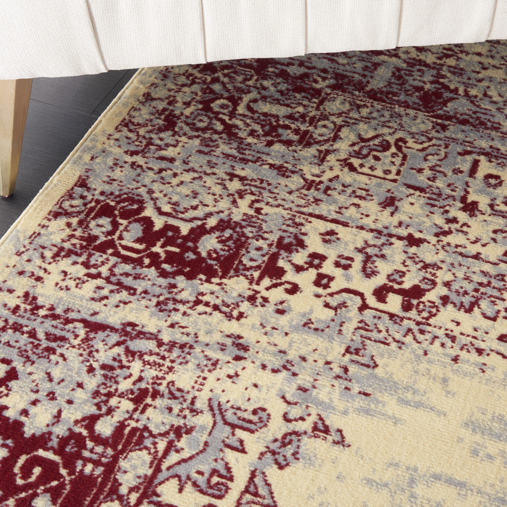 7' x 10' Cream Damask Patterned Power Loom Area Rug - An Exquisite and Cozy Addition for Your Home Decor and Stylish Living Spaces