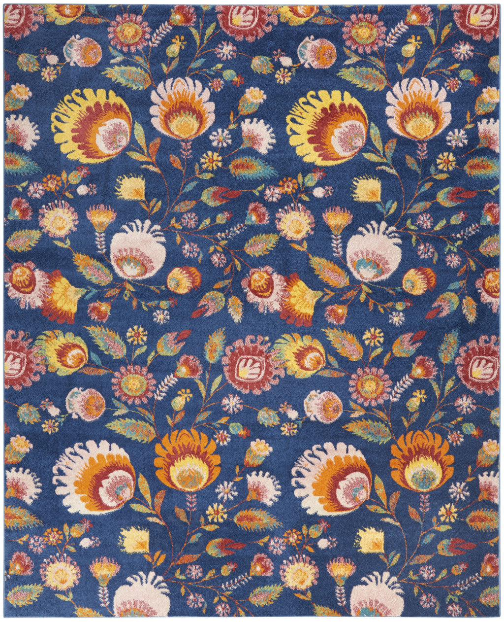8' x 10' Navy Blue Floral Power Loom Area Rug for Stylish Living Spaces