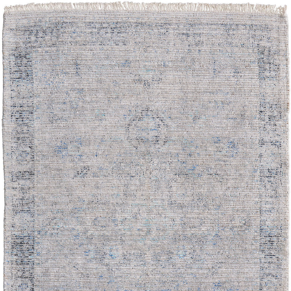 Stylish Handwoven Distressed Wool Blend Area Rug with Fringe - Featuring Abstract Taupe and Blue Design for Interior Decor