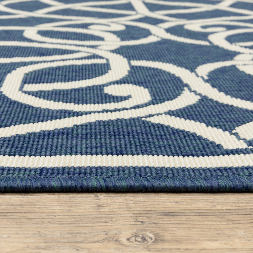 Stylish Indoor-Outdoor Blue and Ivory Geometric Area Rug for Any Space