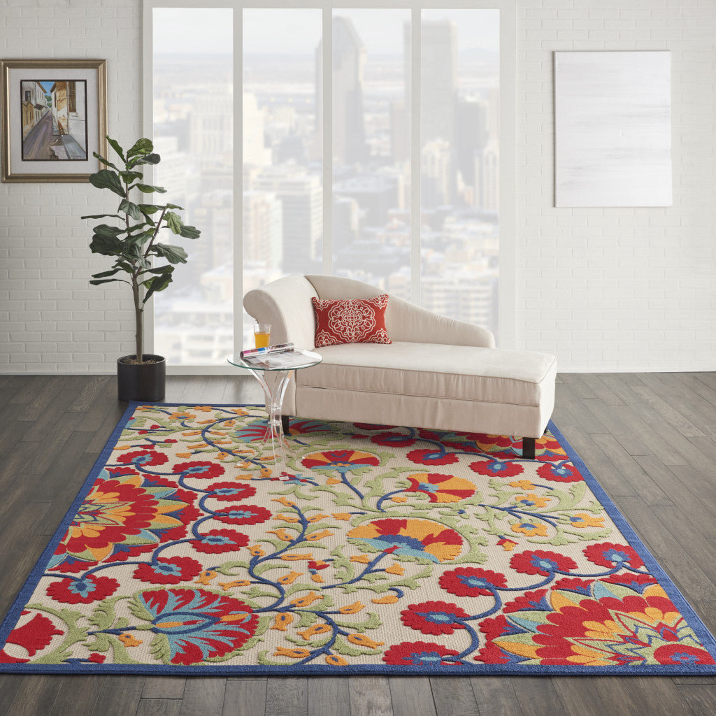 High - Quality Outdoor and Indoor Elegant Red and Ivory Floral Area Rug for Stylish Space Enhancement