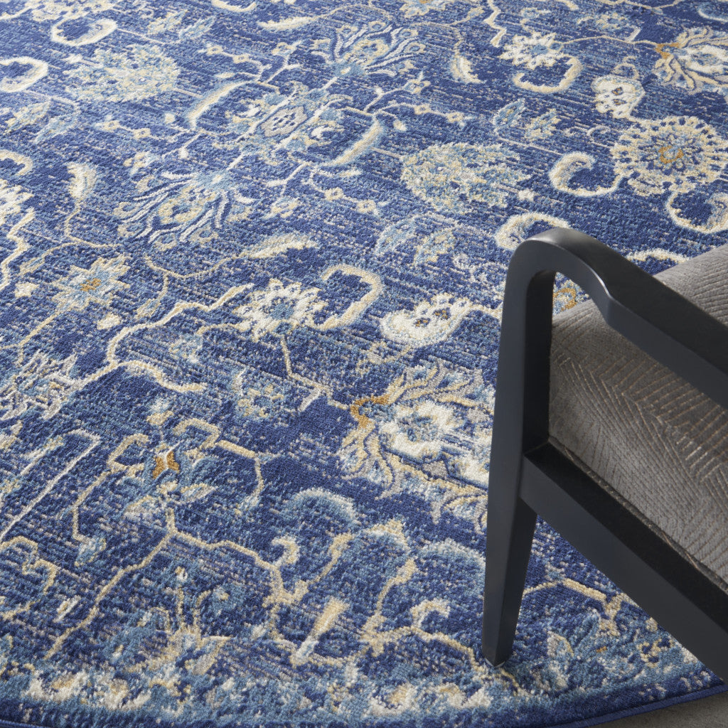 Exquisite 8-Foot Blue and Beige Round Floral Power Loom Area Rug for Warm Spaces