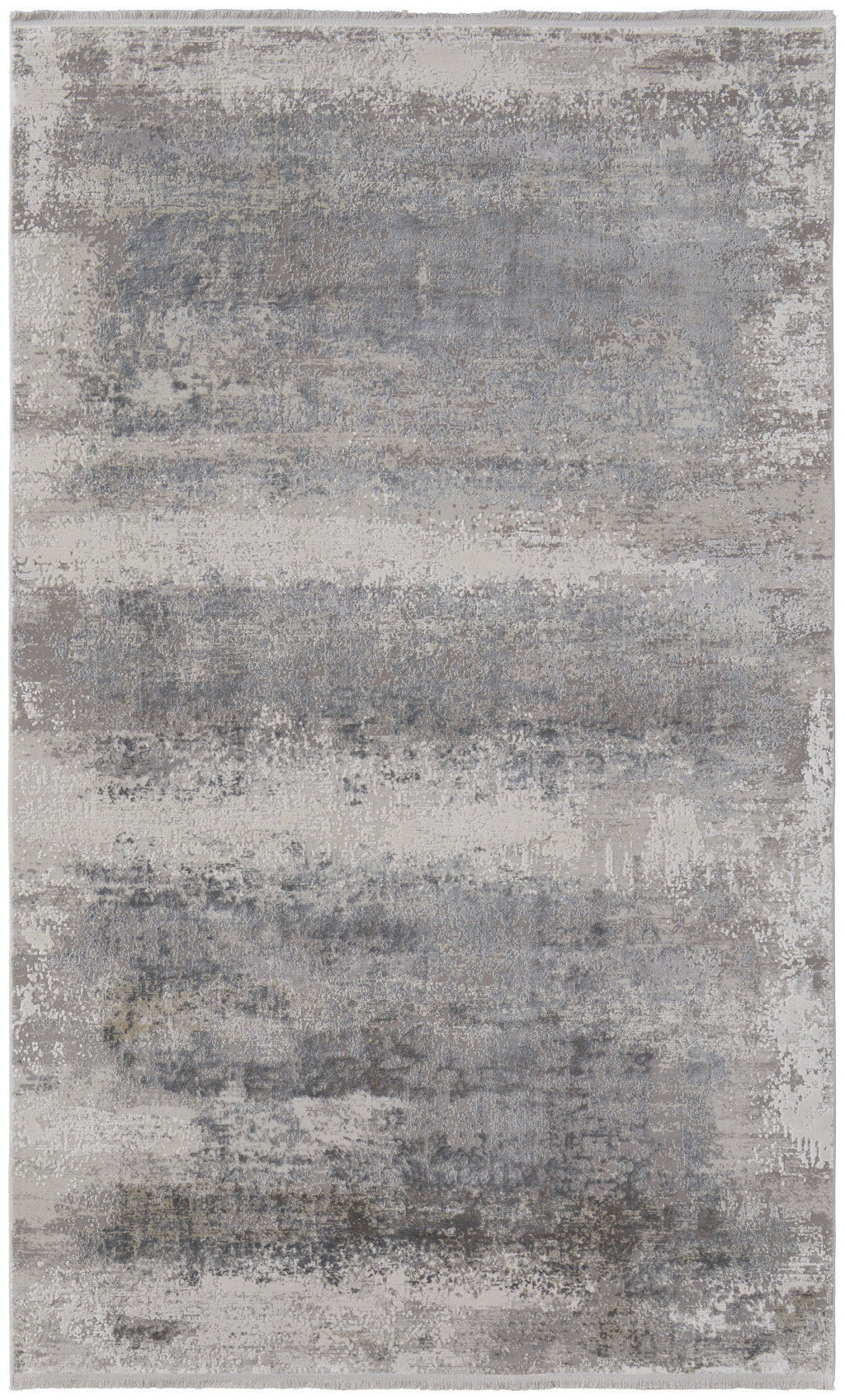 Stylish Power Loom Gray Abstract Area Rug with Fringe for Elegant Home Interior Decor
