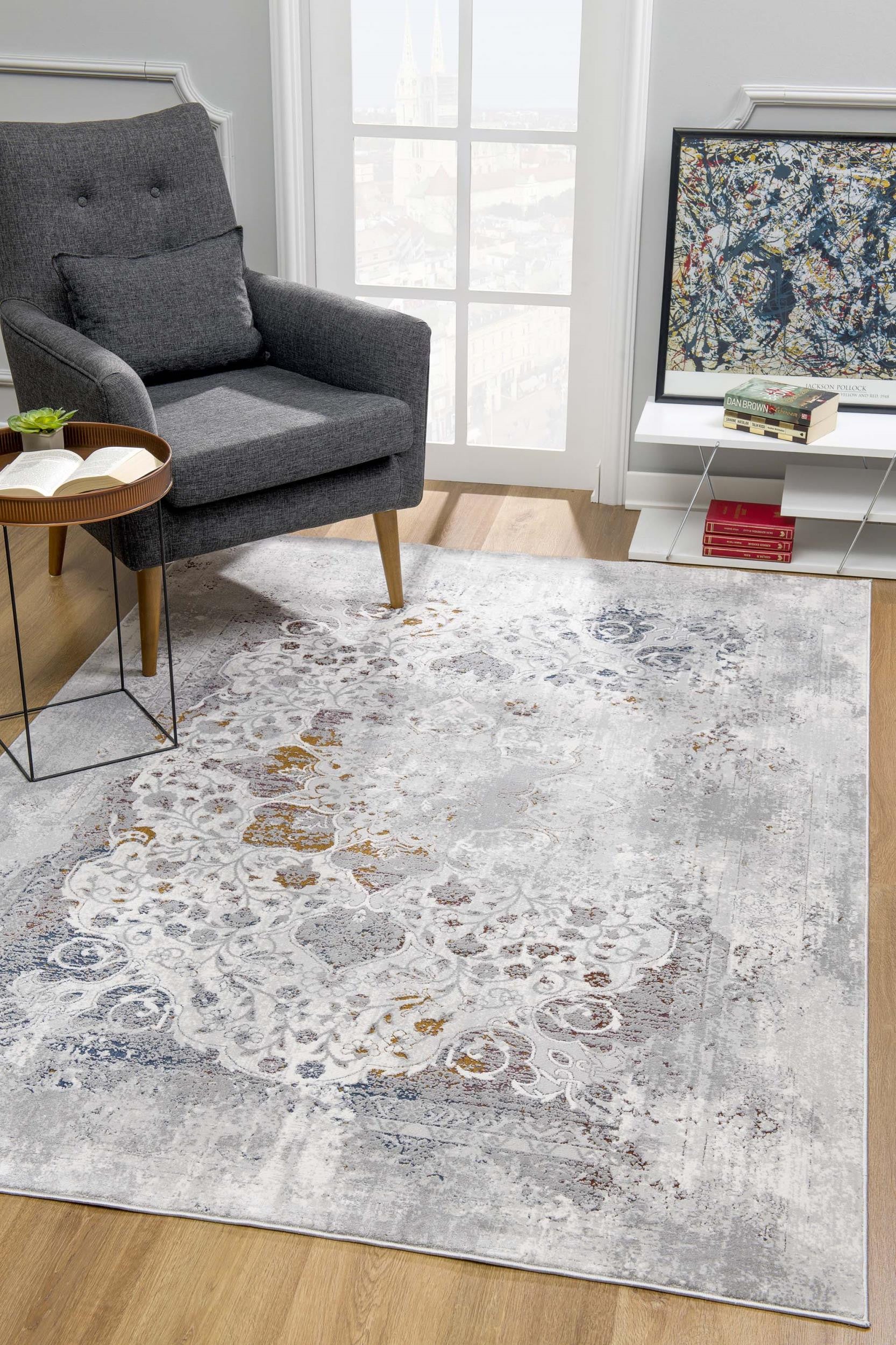 Gray Abstract Patterned Area Rug - Sturdy, Soft Underfoot, Ideal for All Kinds of Room Decorations