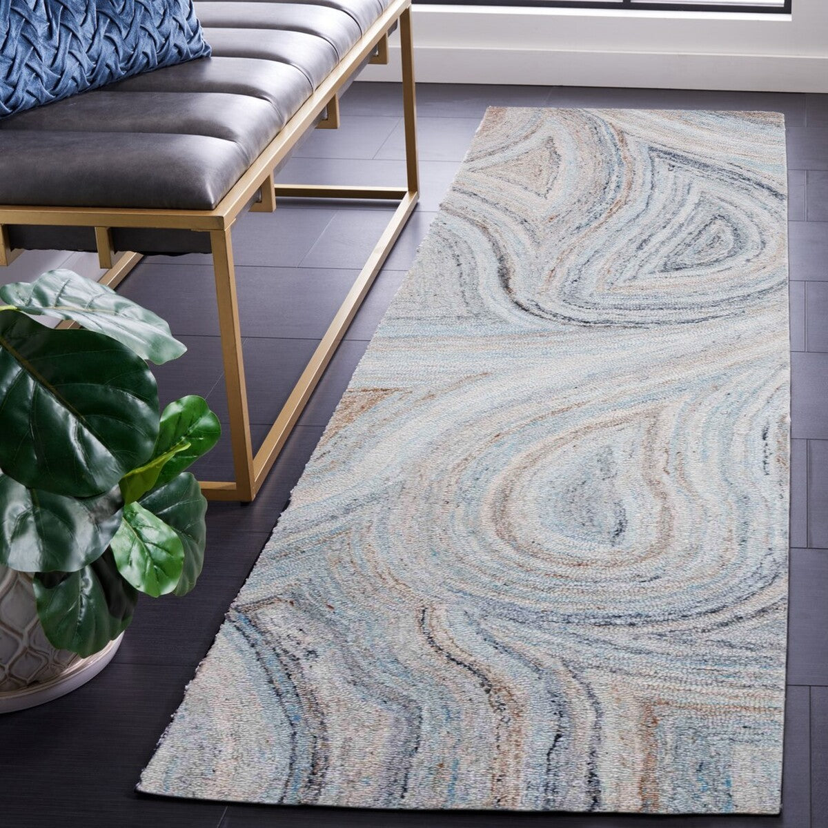 Luxurious Hand-Tufted Abstract Contemporary Rug with Polyester-Wool Blend