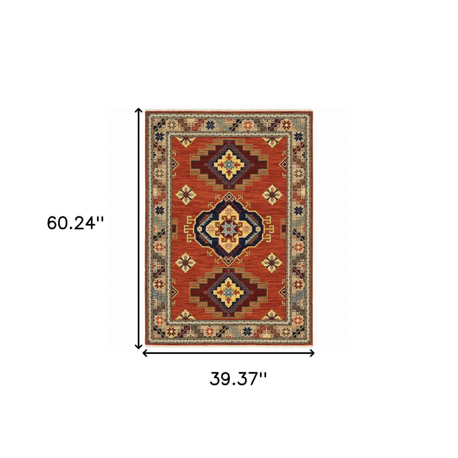 Stain-Resistant Red, Gold & Blue Oriental Area Rug - Stylish for Any Space
