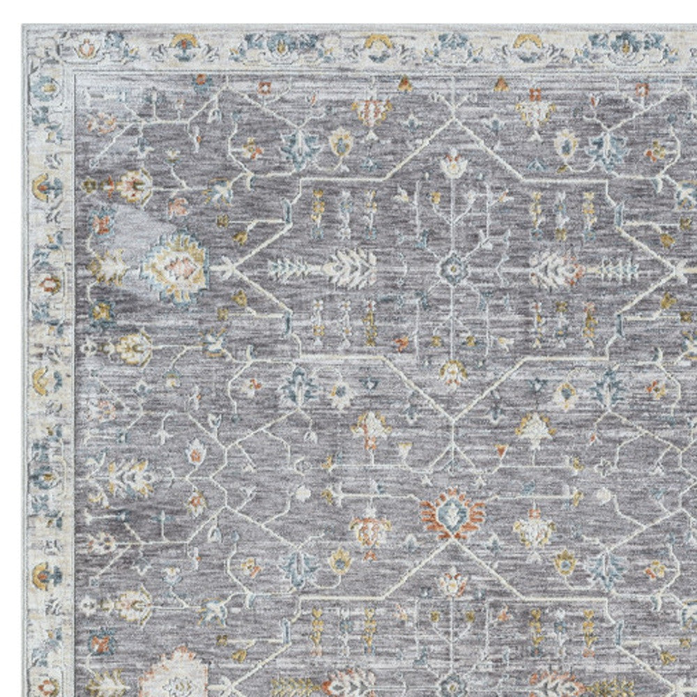 Elegant 8 - Foot Gray and Ivory Floral Distressed Runner Rug for Stylish Home Decor Enhancement
