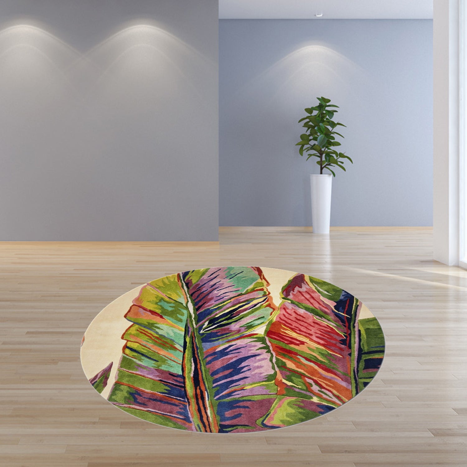 Stylish Hand - Tufted Ivory Round Wool Tropical Botanical Area Runner Rug Ideal for Any Living Space