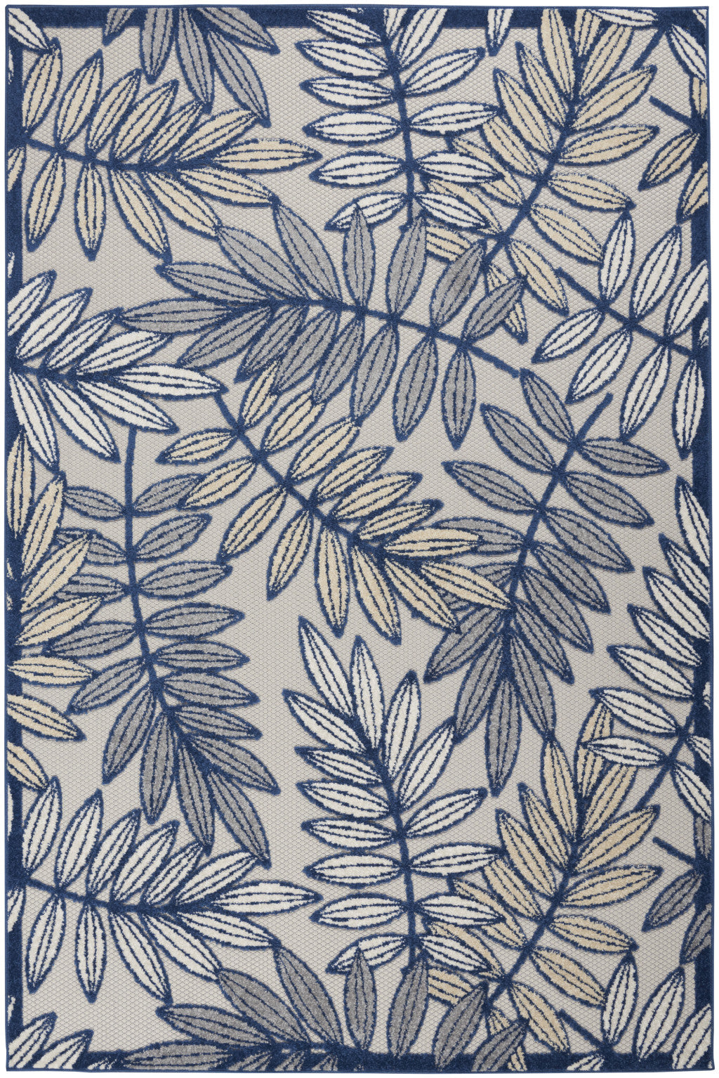 Stylish Ivory & Blue Floral Outdoor/Indoor Area Rug, 63 x 89
