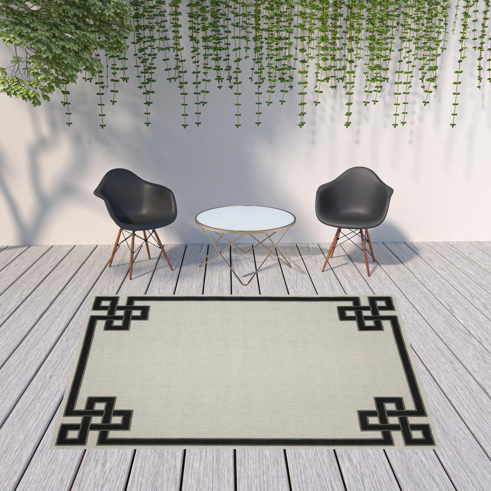 Stain-Resistant Beige and Black Indoor-Outdoor Area Rug for Homes with Kids and Pets