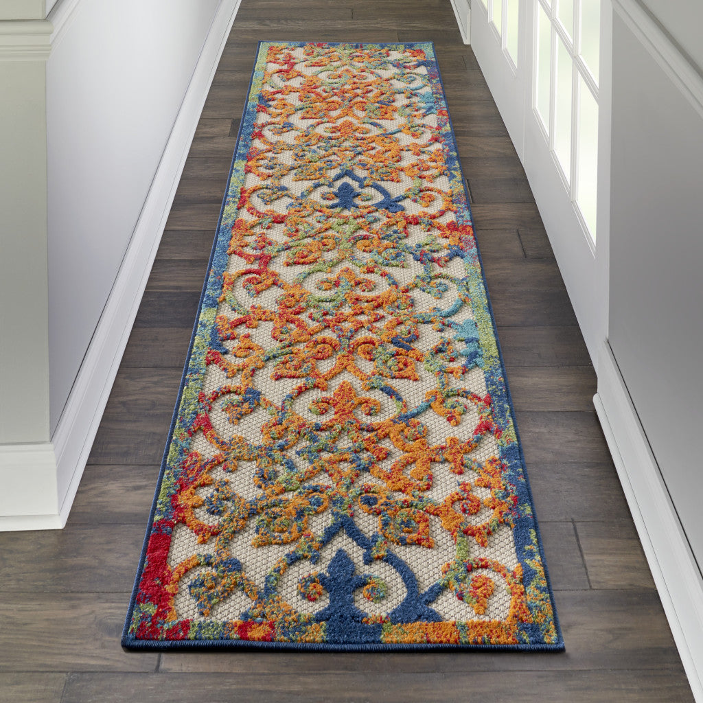 Stylish Outdoor and Indoor Elegant Ivory and Blue Floral Area Rug for Various Living Spaces