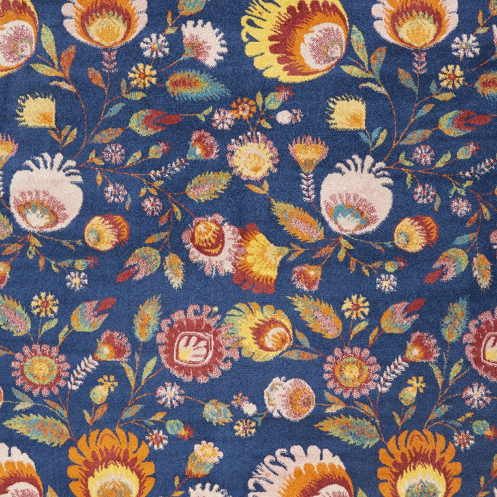 8' x 10' Navy Blue Floral Power Loom Area Rug for Stylish Living Spaces