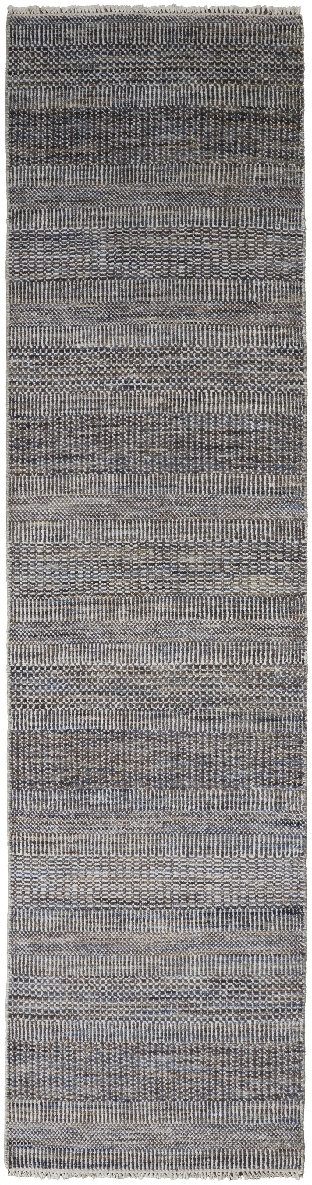 Exquisite Hand - Knotted Gray Wool Striped Area Rug for Warm and Inviting Spaces