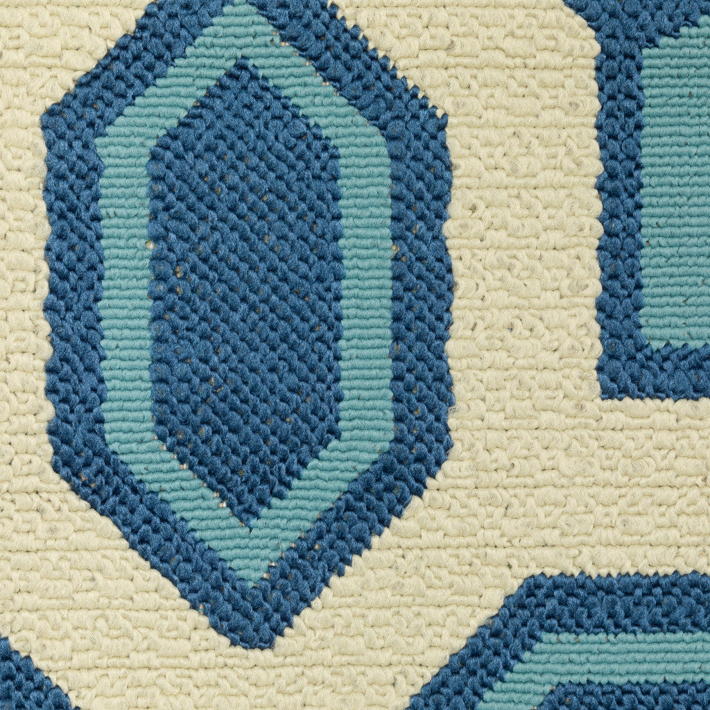 Ivory and Blue Geometric Stain-Resistant Outdoor Area Rug for Comfort and Style