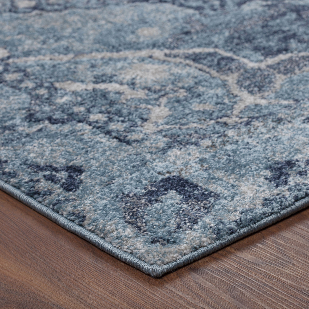 Stylish 5' x 8' Blue and Ivory Distressed Oriental Area Rug for Home Decor