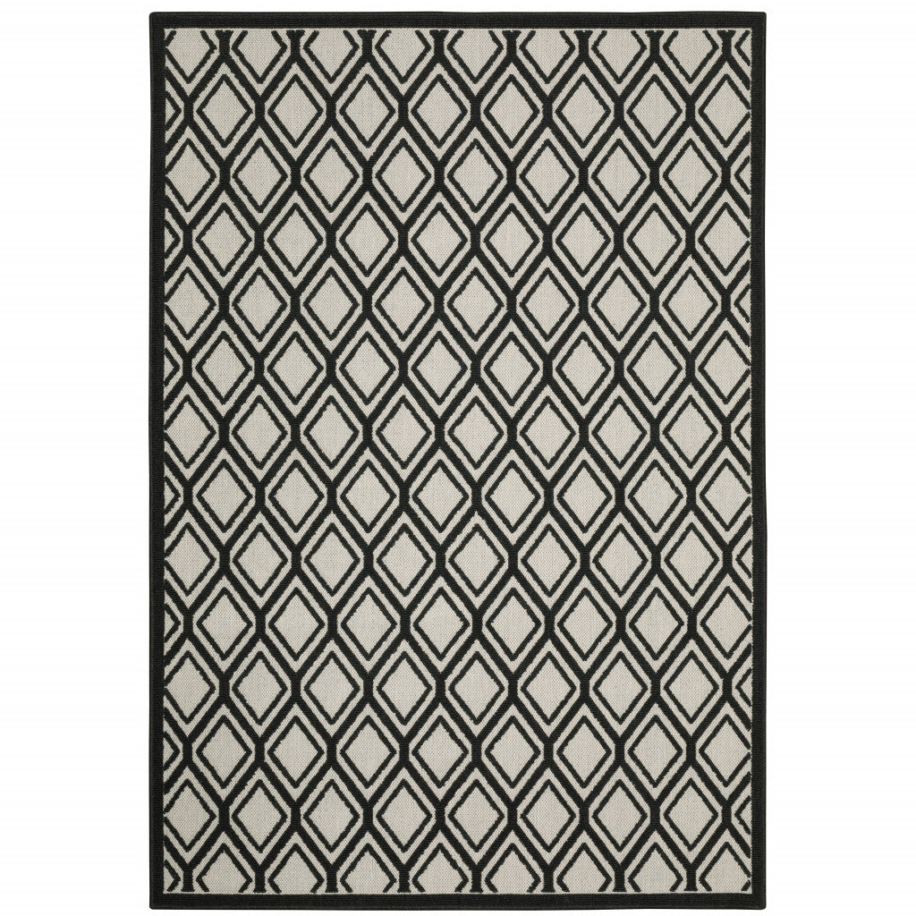 Stylish and Functional Indoor/Outdoor Area Rug - Beige and Black Geometric Design, Stain Resistant for Outdoor and Indoor Spaces