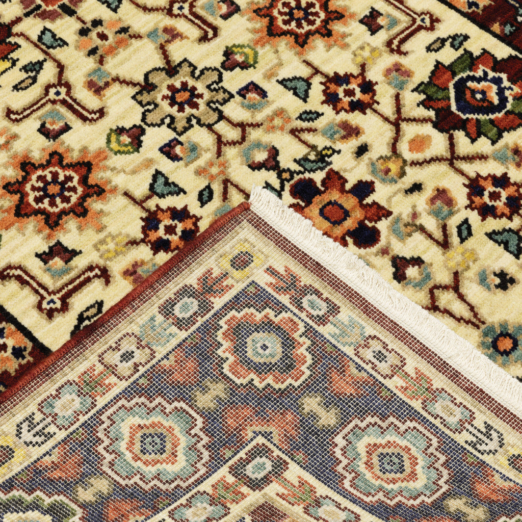Vibrantly Colored Oriental Design Stain Resistant Area Runner Rug with Fringe in Red, Ivory, Blue, and Orange for Home Decor