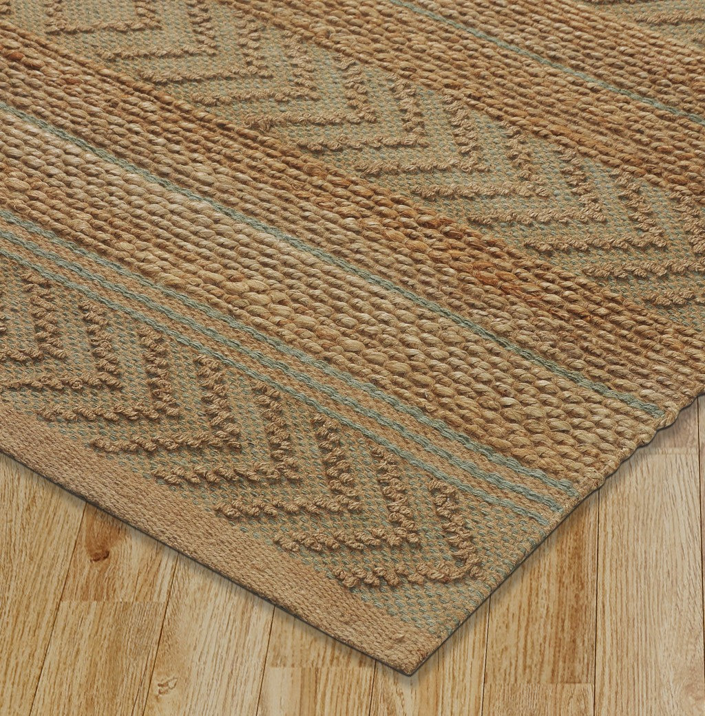 Handmade Bohemian Style Seafoam and Tan Striped Area Rug for Modern Home Elegance with Soft Jute Material