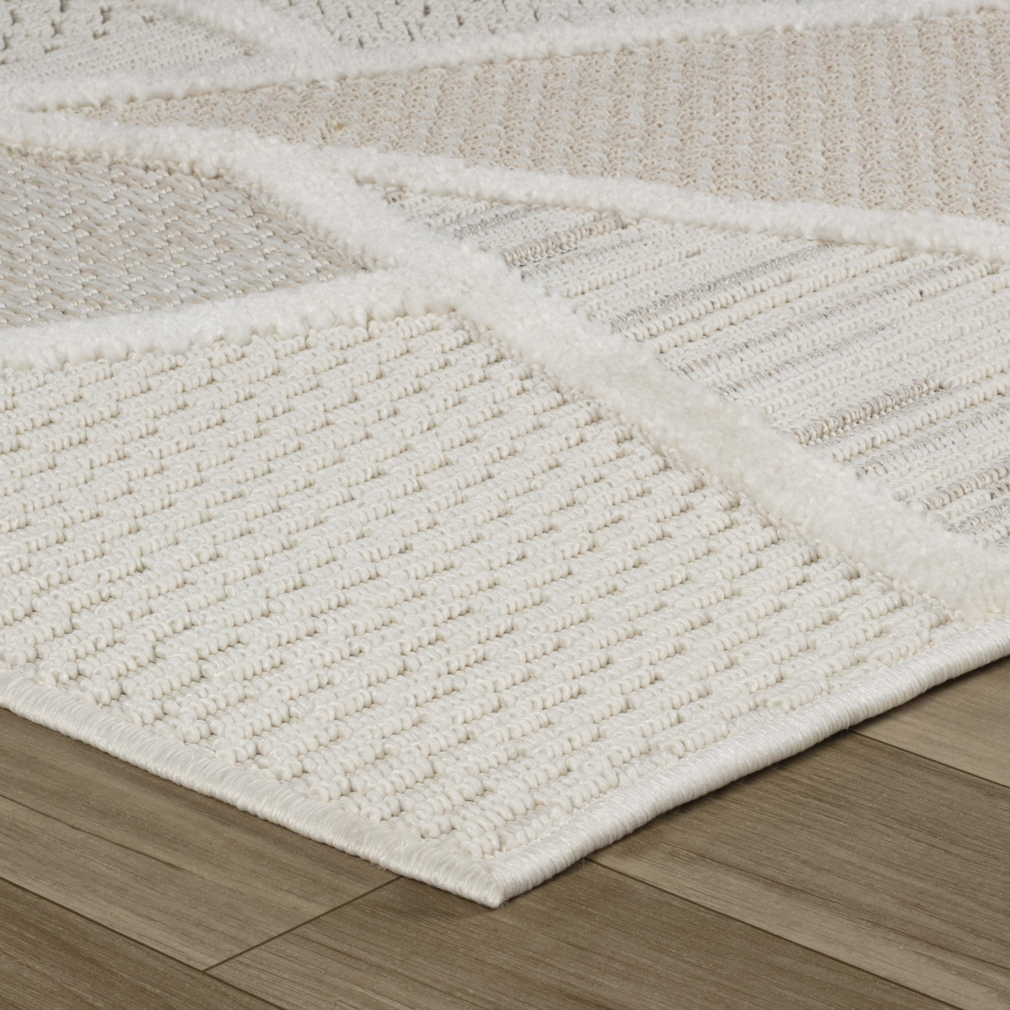 Stain-Resistant Cream and Beige Geometric Distressed Area Rug for Cozy Home