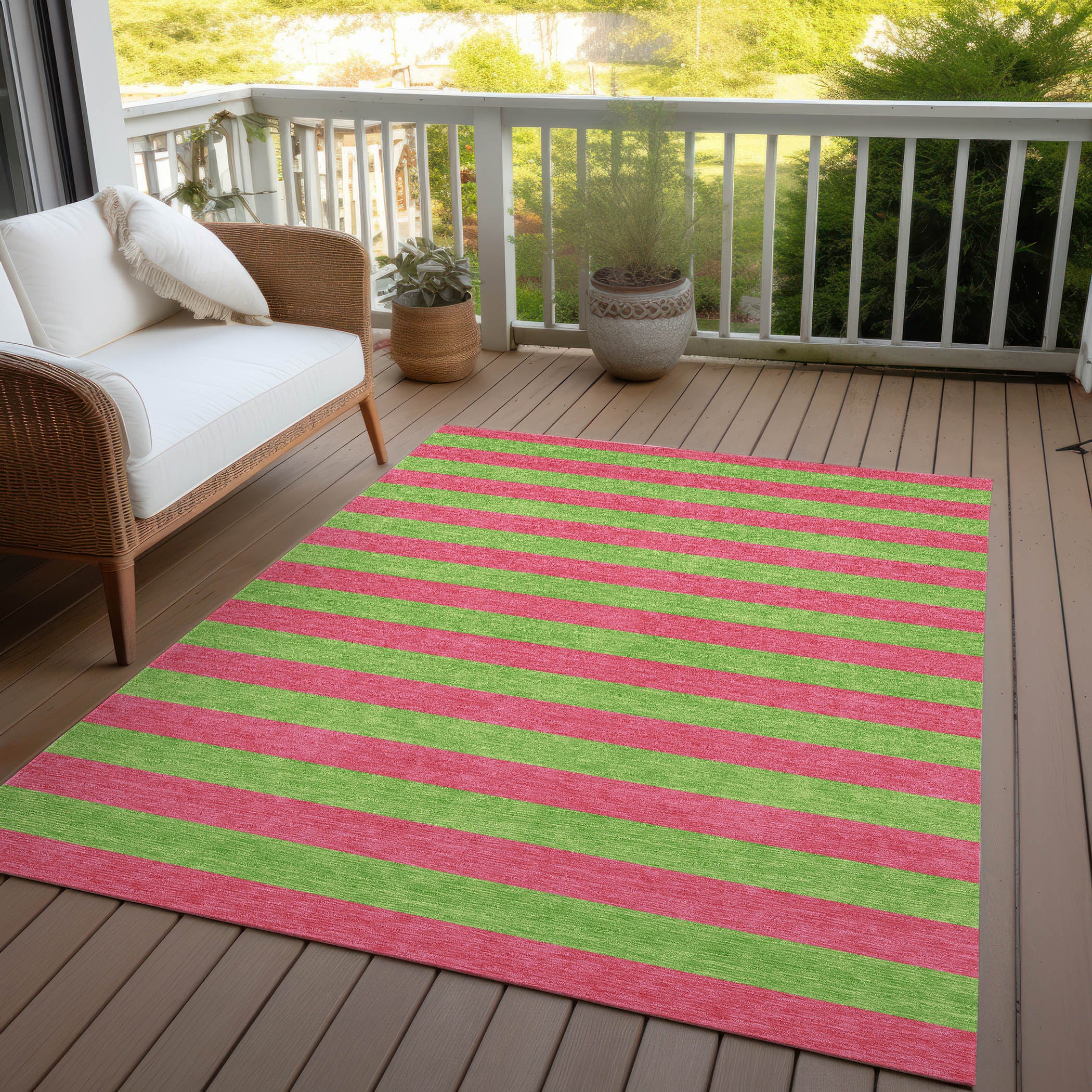 Stylish Washable and Stain - Resistant Coffee Striped Indoor - Outdoor Runner Rug