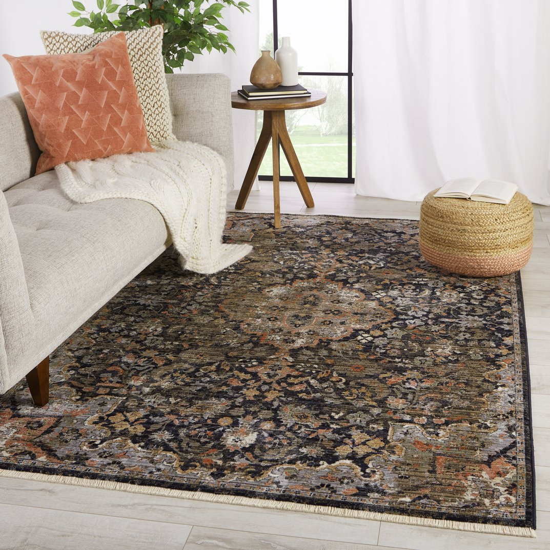 Zefira Amena ZFA09 Power-loomed Machine-made 100% Polypropylene Vintage Medallion Indoor Rug with Cotton Fringe