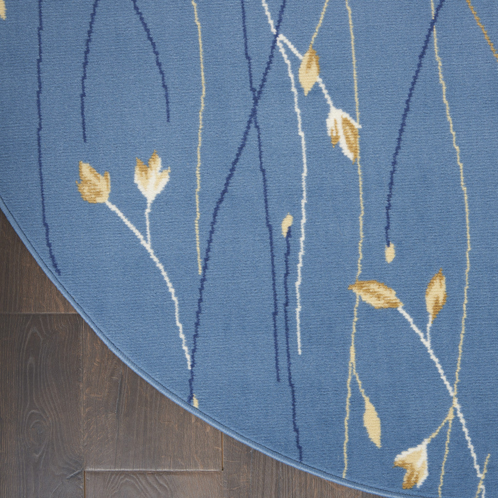 Exquisite 8-Foot Round Blue and Beige Floral Power Loom Area Rug - A Cozy and Stylish Addition to Enhance Any Room's Ambiance