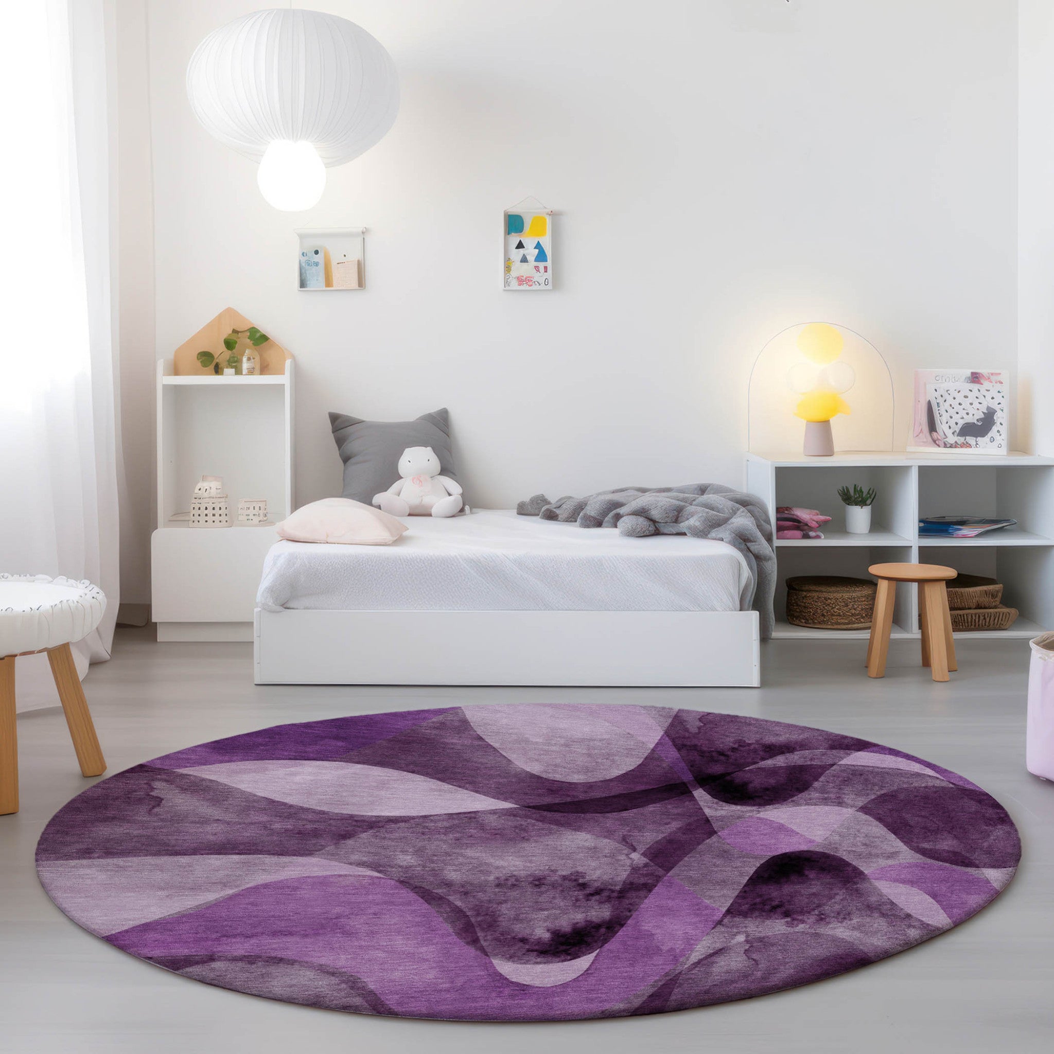 Modern Abstract Washable Non-Skid Purple Runner Rug for Indoor & Outdoor Use