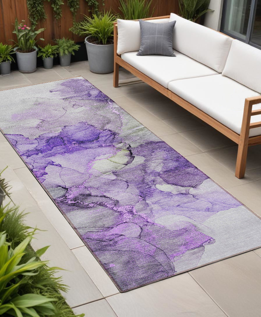 Stylish and Functional Green Abstract Washable Indoor-Outdoor Runner Rug with Stain-Resistant and Non-Skid Features