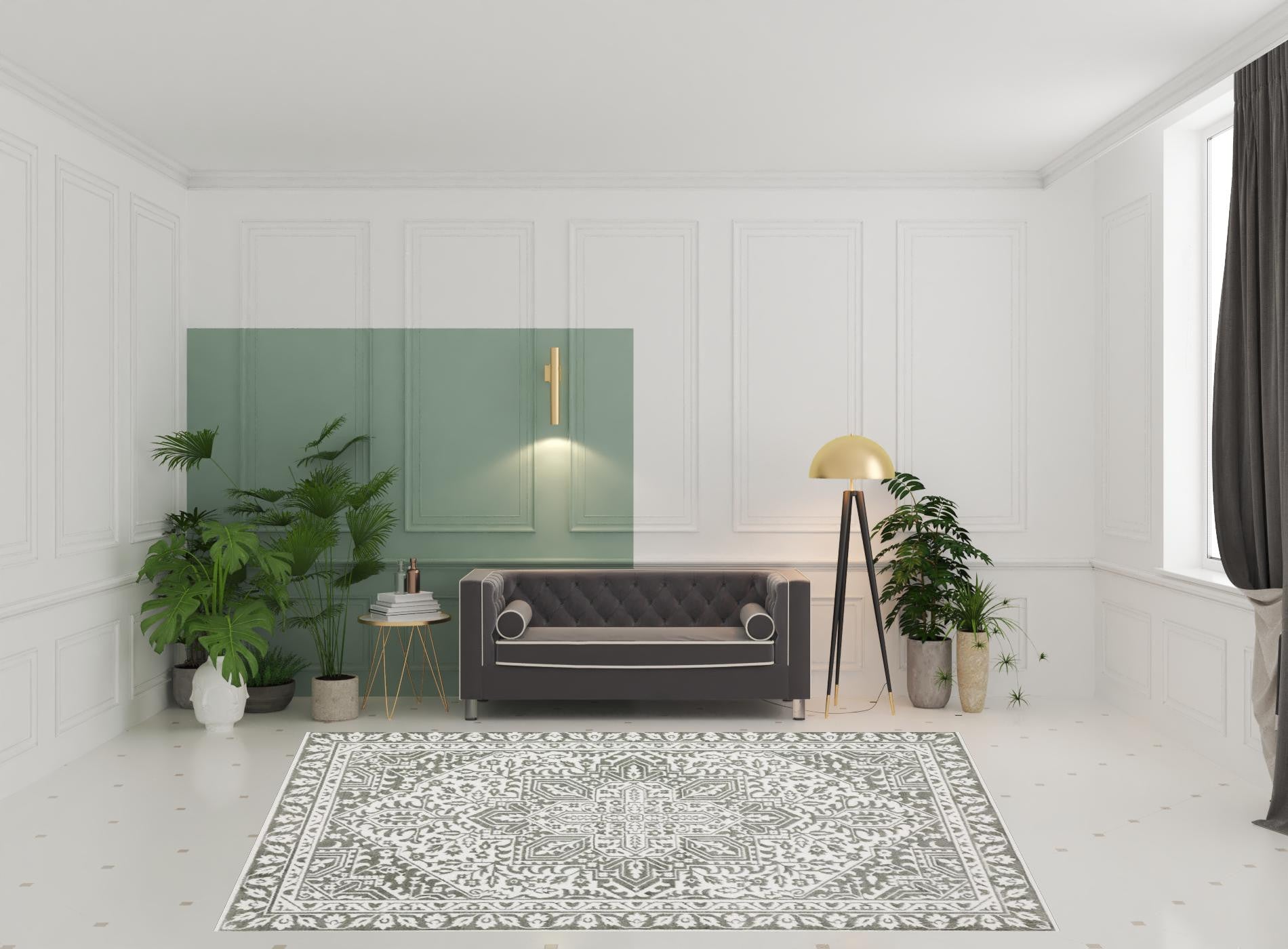 Stain-Resistant Grey and White Oriental Runner Rug, Ideal for Family Homes
