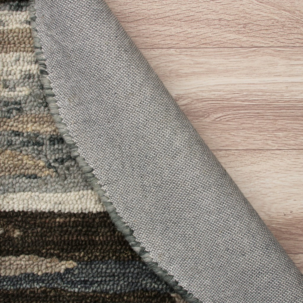 Stylish Handcrafted 100% Wool Round Area Rug in Brown and Gray Camouflage