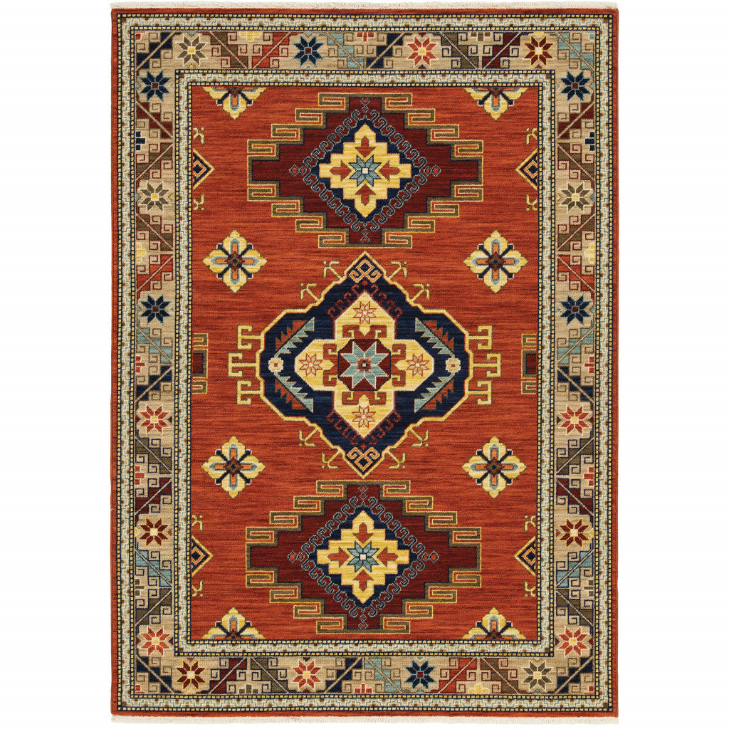 Stain-Resistant Red, Gold & Blue Oriental Area Rug - Stylish for Any Space