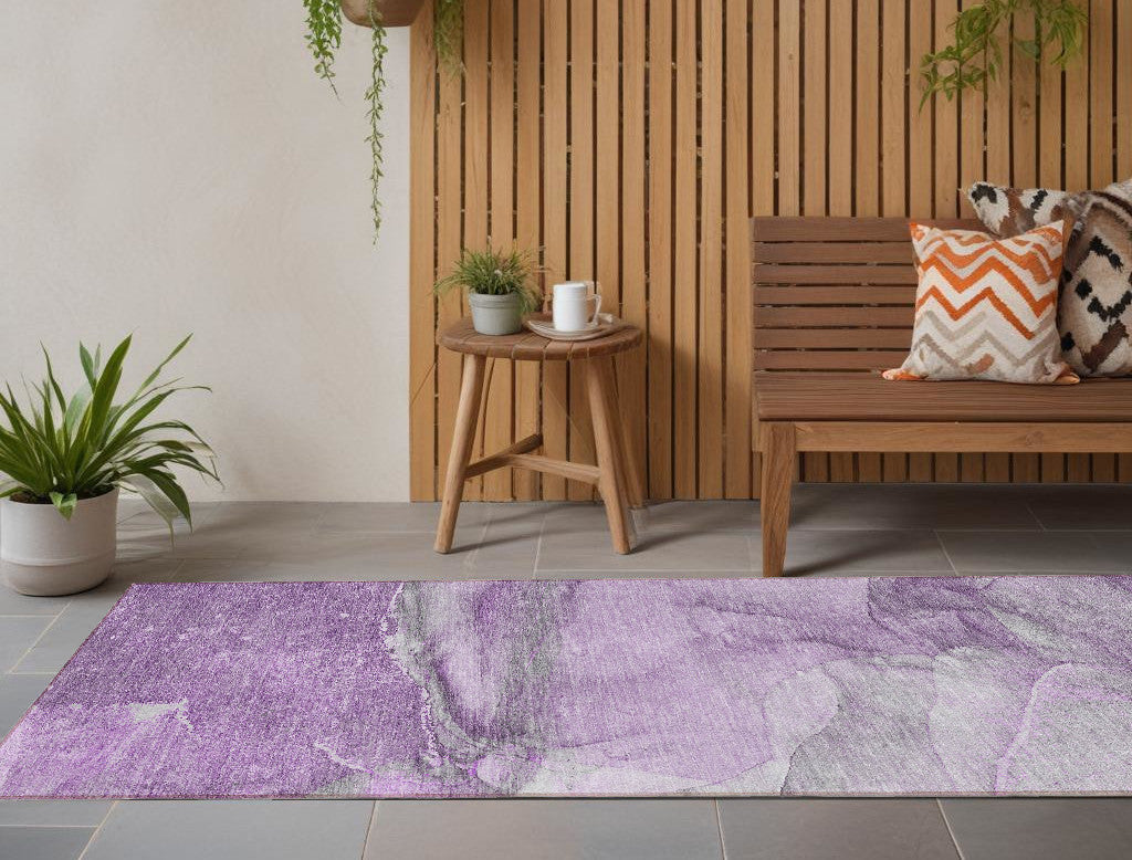 Lilac Abstract Washable, Non-Skid Indoor-Outdoor Runner Rug with UV Protection