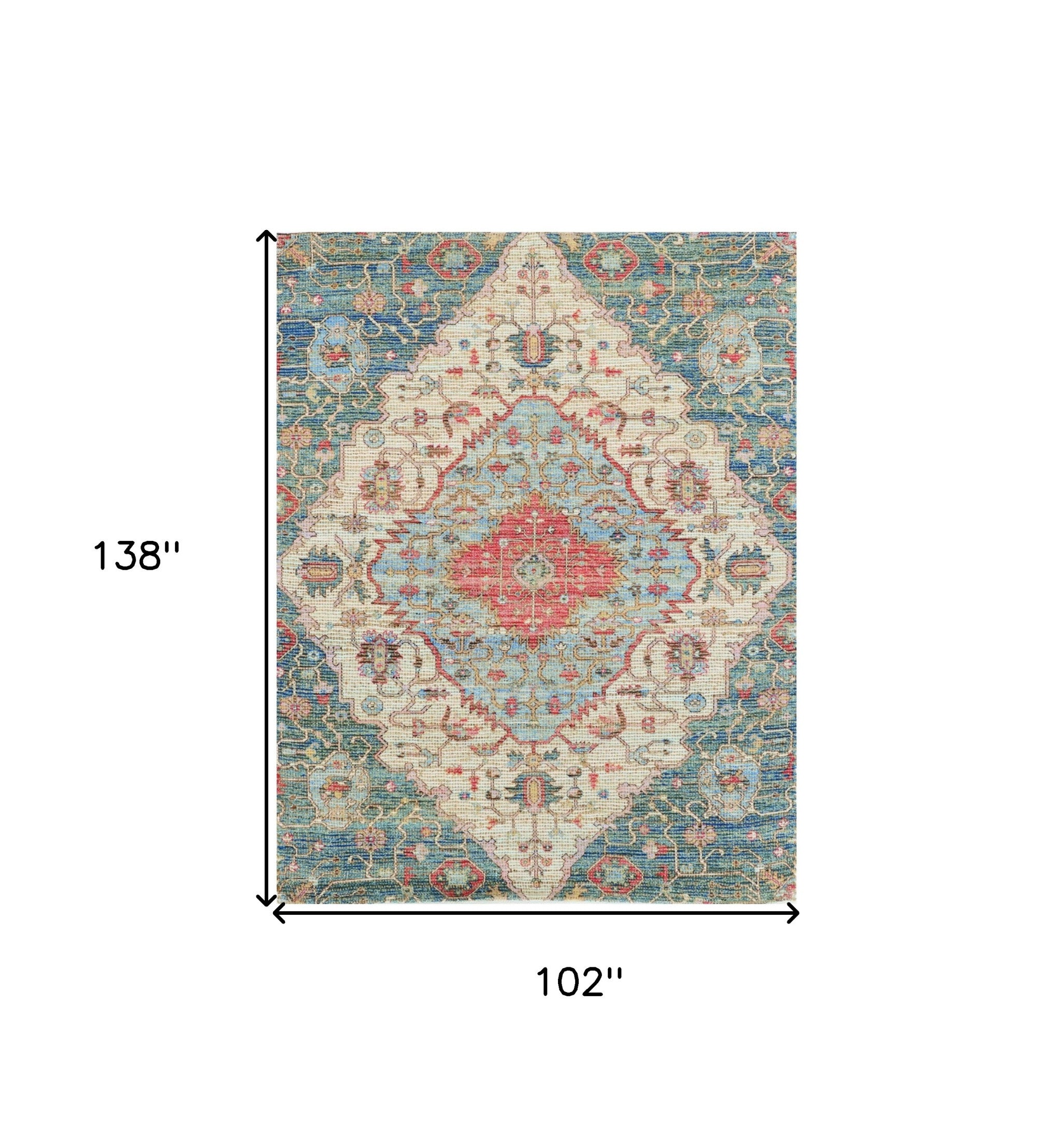 Exquisite Handmade Jute Area Rug with Stunning Blue and Beige Medallion Design