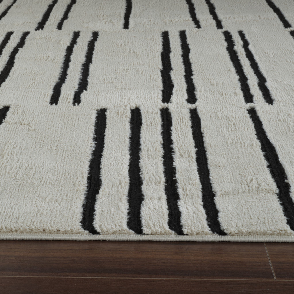 7' x 10' Stylish Stain-Resistant Cream & Black Abstract Distressed Area Rug for Home Decor