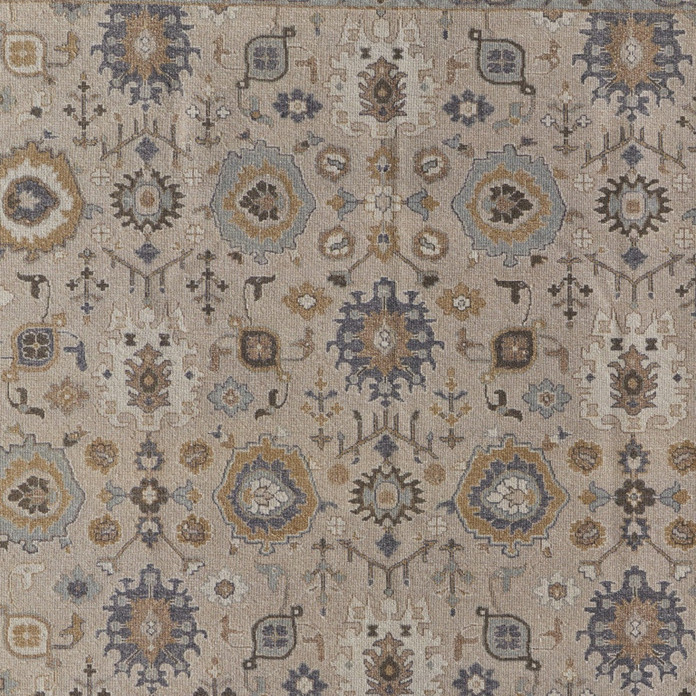 Exquisite Hand-Knotted Tan, Brown & Gray Oriental Area Rug with Fringe for a Timeless Look