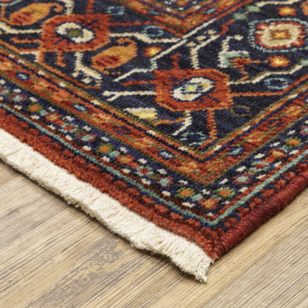 Vibrant Red, Blue, Ivory & Orange Tasseled Stain-Resistant Oriental Area Rug