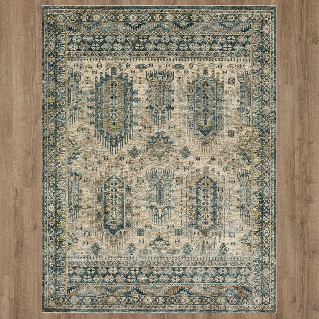 Luxurious Machine-Woven Polyester Marash Ornamental Area Rug with Antique Look and Fringe