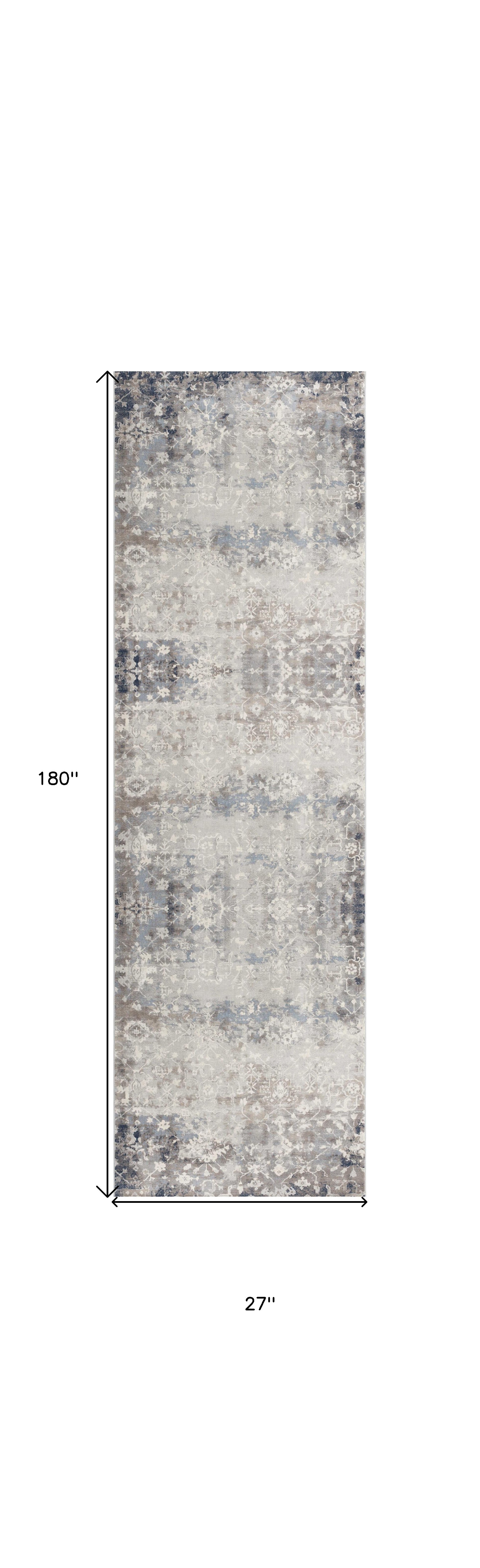 Elegant Navy and Beige Distressed Vines Runner Rug for Durable Modern Homes