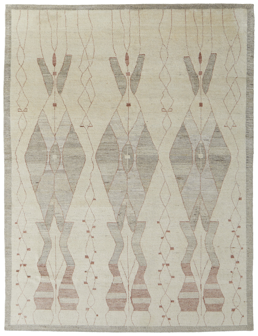 Red Hand-Knotted Wool Geometric Area Rug - Stain-Resistant for Stylish Homes