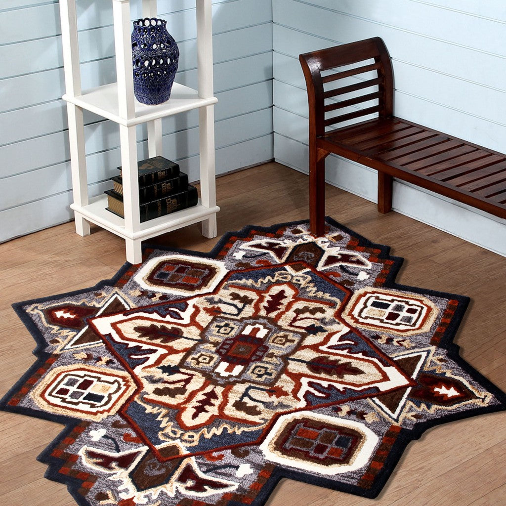 Eco-Friendly Hand-Tufted Maroon and Gray Medallion Area Rug for Luxurious Home Comfort