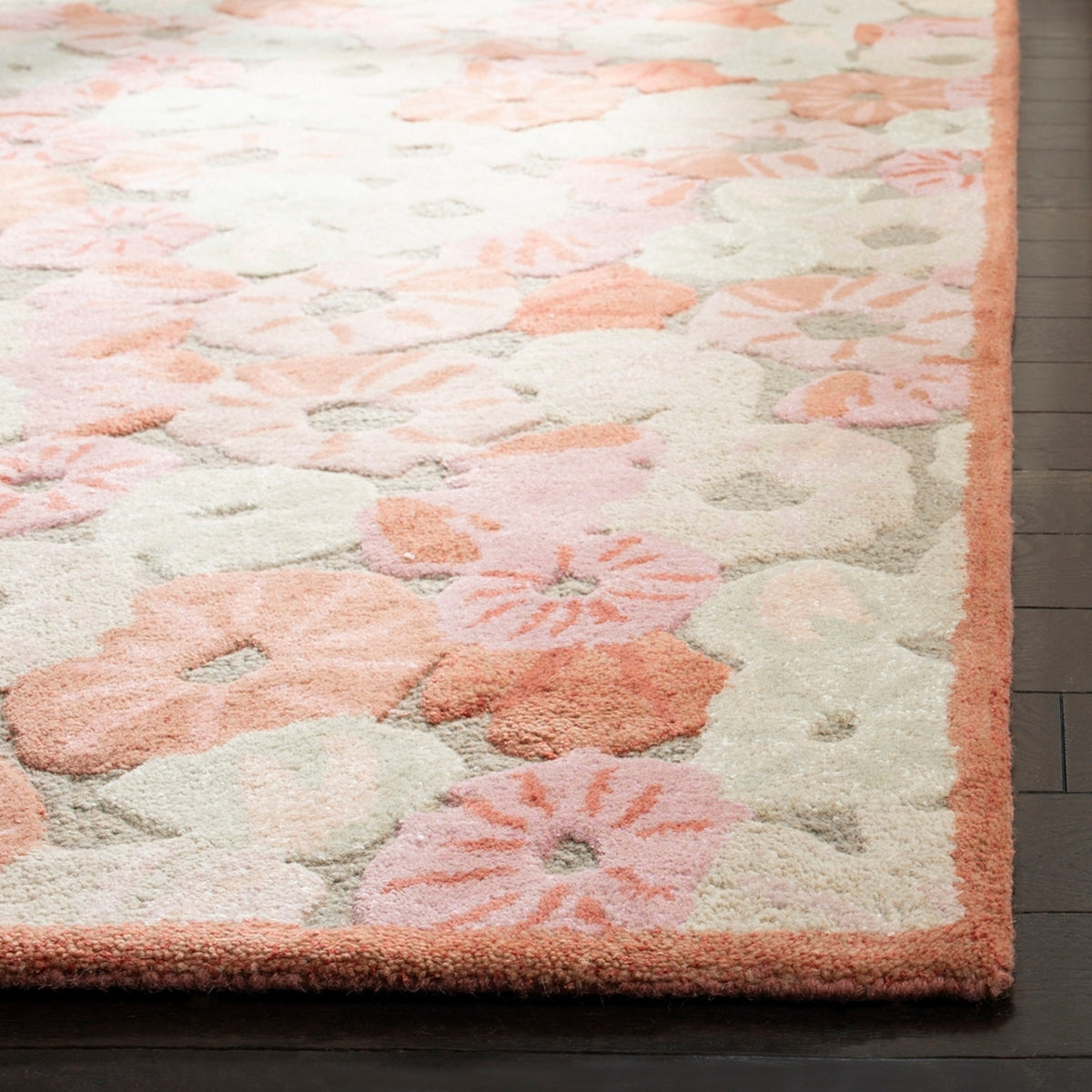 Exquisite Hand-Knotted Martha Wool Floor Rug with Intricate Cut-Pile Floral Blossoms on Loop-Pile Base, Indian Artistic Masterpiece