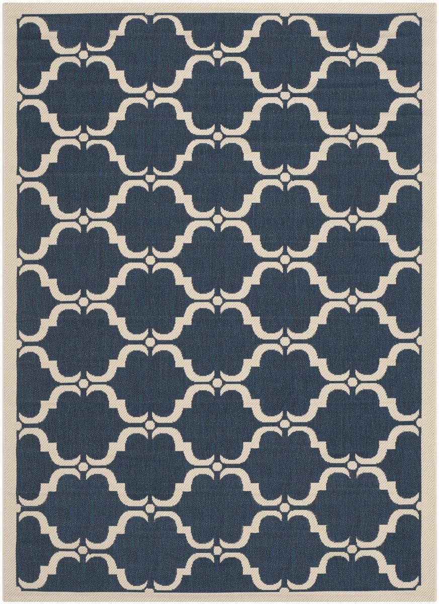 Courtyard-Style Indoor and Outdoor Area Rug Featuring a Creamy Beige Lattice Pattern for Energetic and Durable Spaces