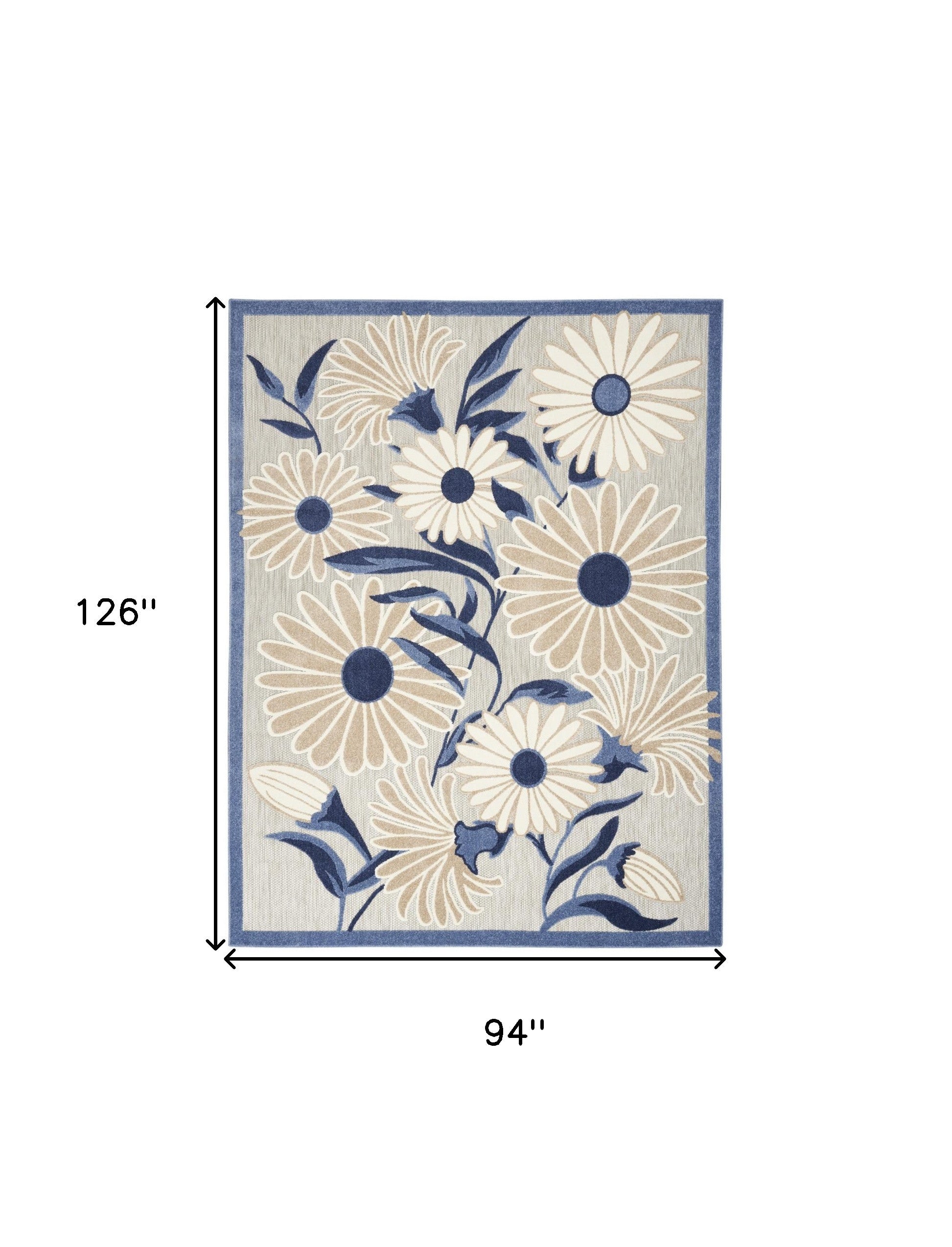 8' x 11' Stylish Indoor-Outdoor Non-Skid Blue and Gray Floral Area Rug