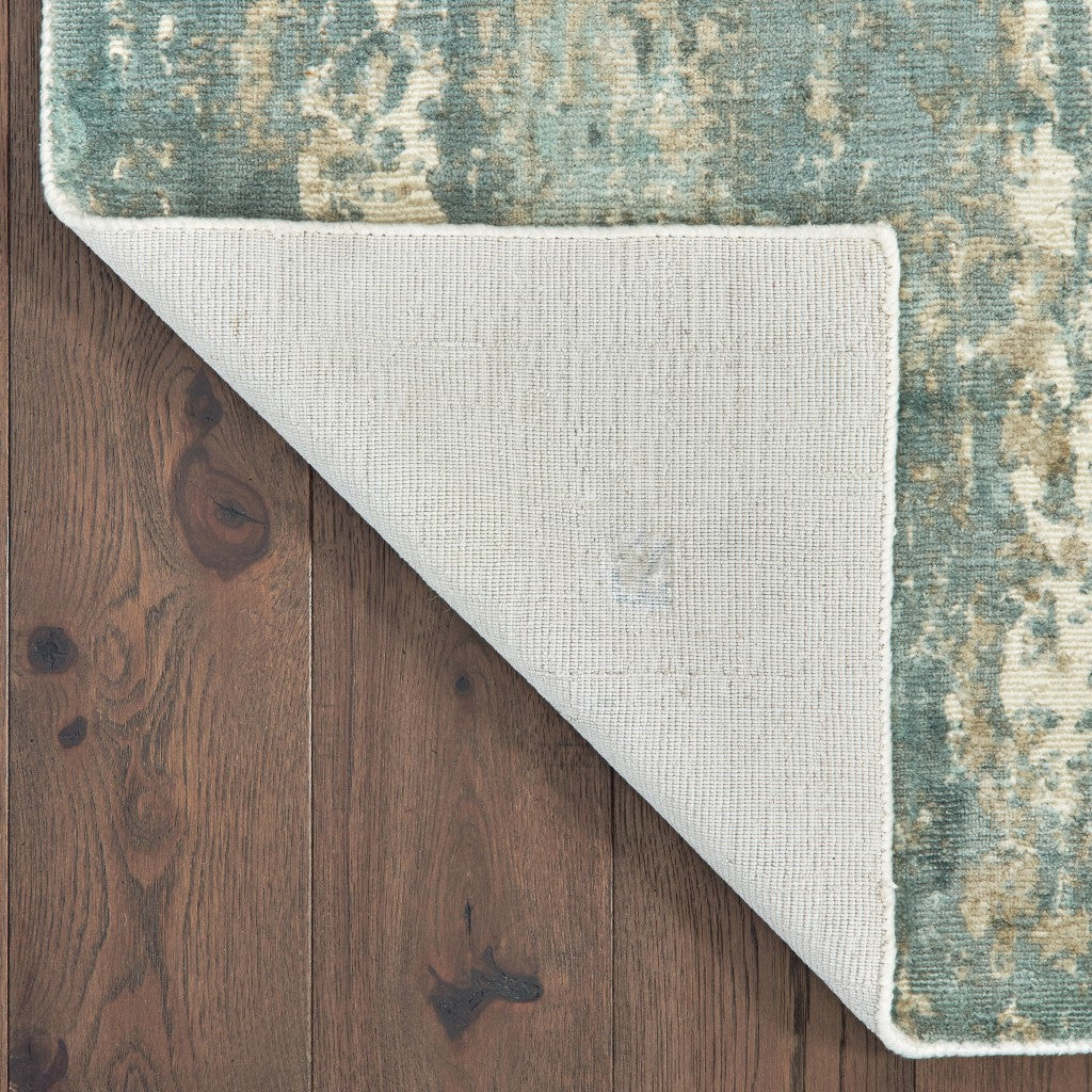 Soft Handmade Viscose Indoor Runner Rug with Blue and Gray Abstract Splash Design