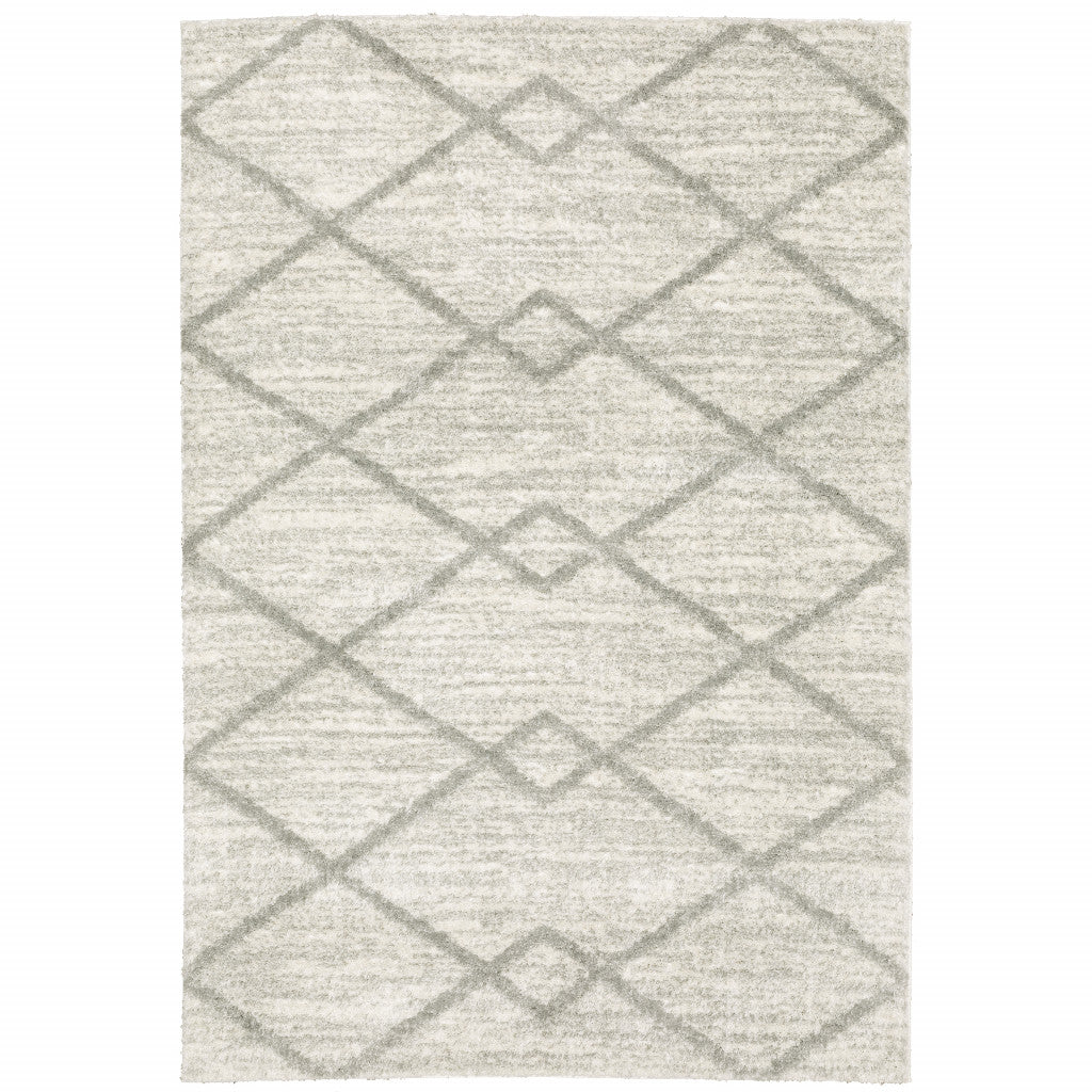 Stylish and Stain-Resistant Ivory and Grey Geometric Shag Area Runner Rug Ideal for Kids and Pet-Friendly Spaces